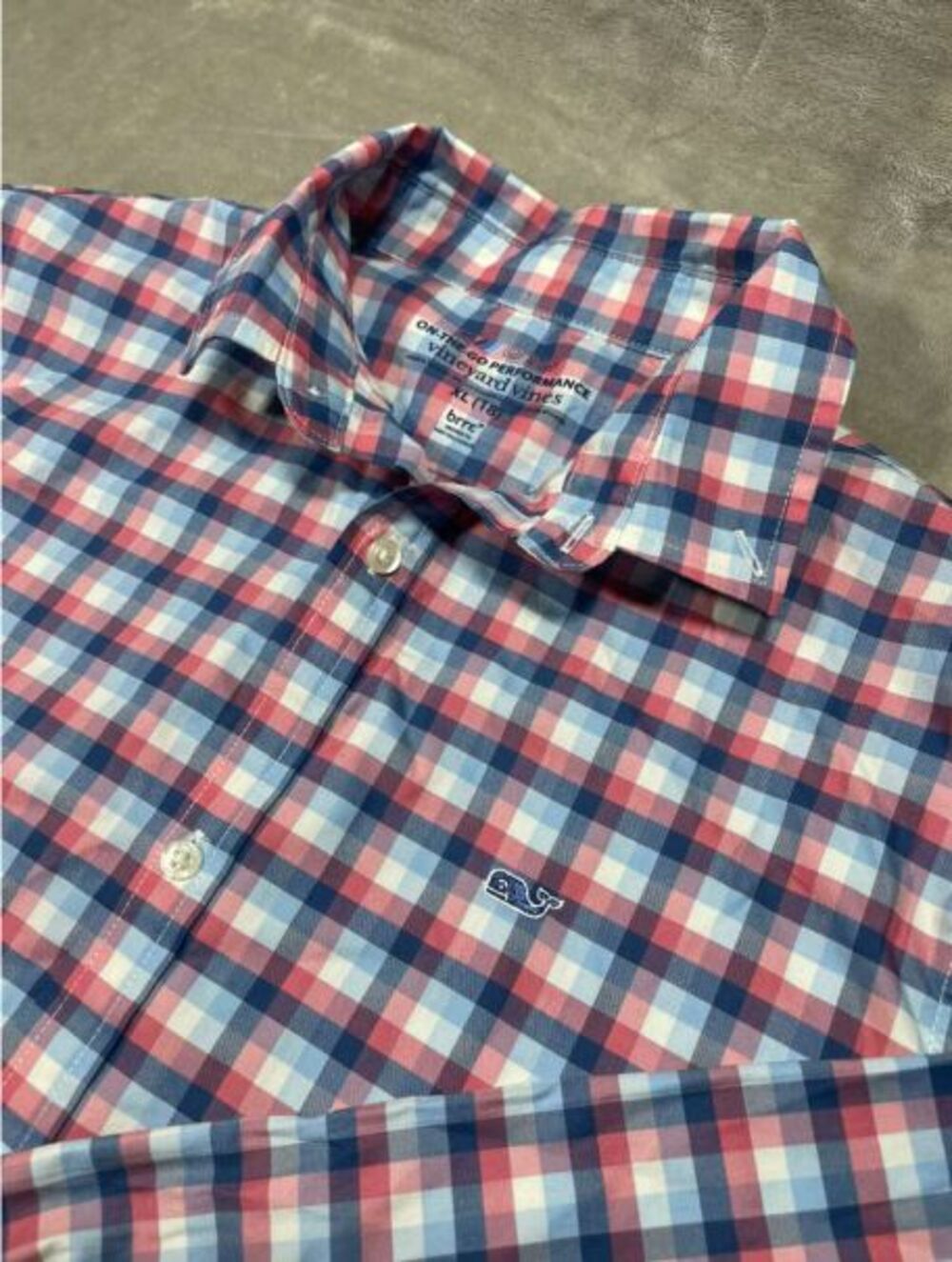 Vineyard Vines On The Go Performance Button Down Shirt Boys XL Plaid Red Blue